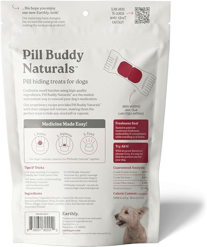 Presidio Pill Buddy Naturals - Beef Recipe Pill Hiding Treats for Dogs - Make A Perfect Pill Concealing Pocket Or Pouch for Any Size Medication - 90 Servings