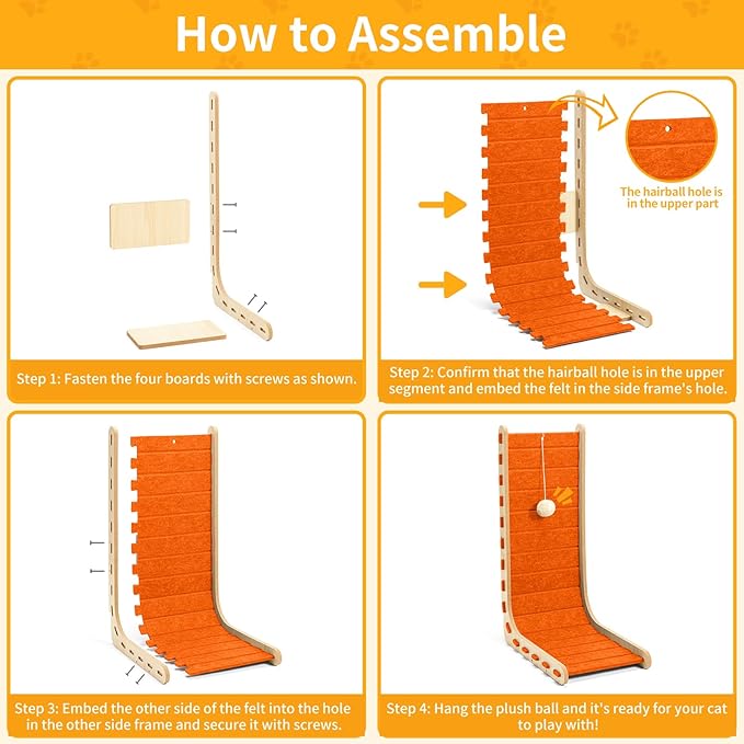 Cat Scratch Pad Felt Cat Scratcher for Indoor Cats Scratching Board Scratchers for Large Cat Scratch Furniture Protector with Ball Kitten Toys L Shape 26.8 Inch Orange