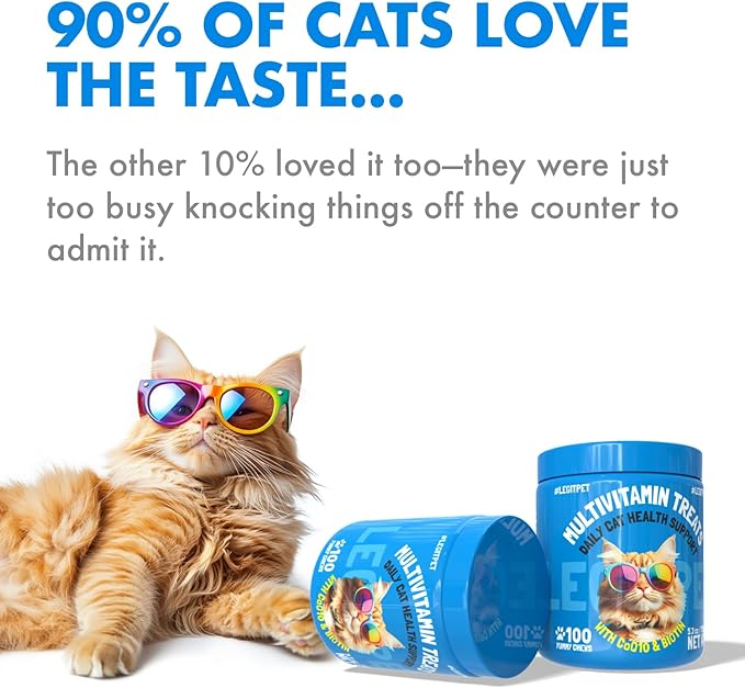 Multivitamin Cat Treats Vitamins for Indoor Cats Skin & Coat Digestion Immunity Mobility Heart & Brain Support Supplements for Overall Cat Health with Vitamins A B C D E and Biotin 100 Yummy Chews