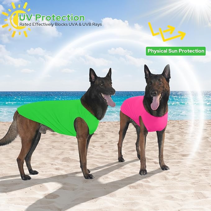 2 Pack Dog Cooling Shirts, Ice Pet Vest Dog Clothes for Instant Cooling, Lightweight Breathable Sleeveless T-Shirts for Large Dogs, Bright red+Fresh Green (M)