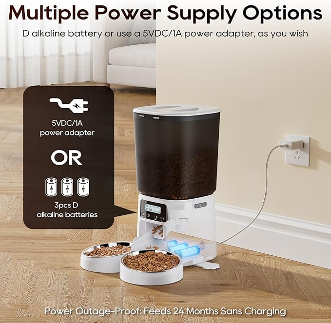 Automatic Cat Feeder,6L Timed Cat Dry Food Dispenser,Pet Feeder up to 6 Meals per Day,10S Voice Record,Flexible Schedule Timer,Auto Pet Feeder for Cats and Small Dogs (White, 6L)
