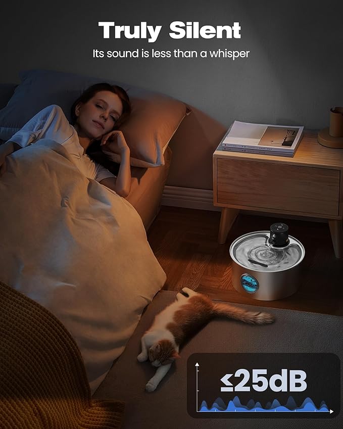 Cat Water Fountain Battery Powered: Cordless Cat Fountain Wireless - Rechargeable Pet Water Fountain Stainless Steel - 108oz/3.2L Automatic Kitty Water Fountain with Motion Sensor - 9 Filters