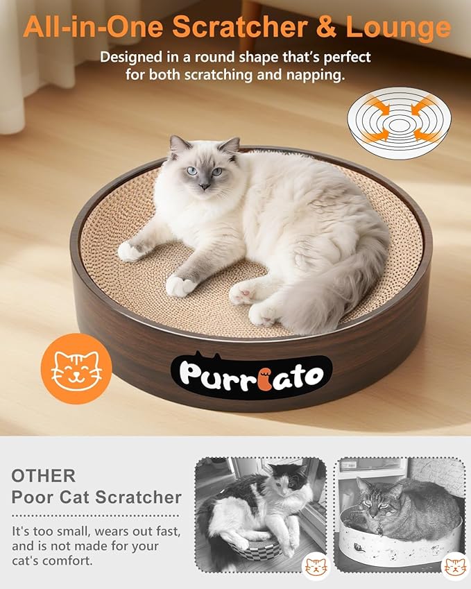 Cat Scratcher, Cardboard Cat Scratchers for Indoor Cats, Large Cat Scratching Board, Round Bowl Cat Scratch Pad Bed (Checkerboard)