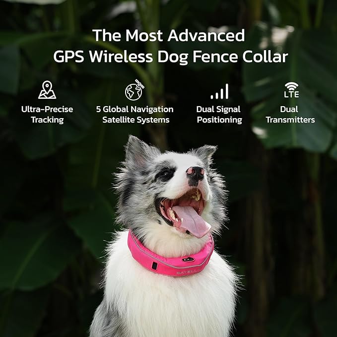 SATELLAI Dog Wireless Fences, Blue The Most Advanced GPS Dog Collar with AI Analysis, Precise Positioning, 5-Day Battery, and IP68 Waterproof, Flexible Virtual Fencing for Medium & Large Dogs