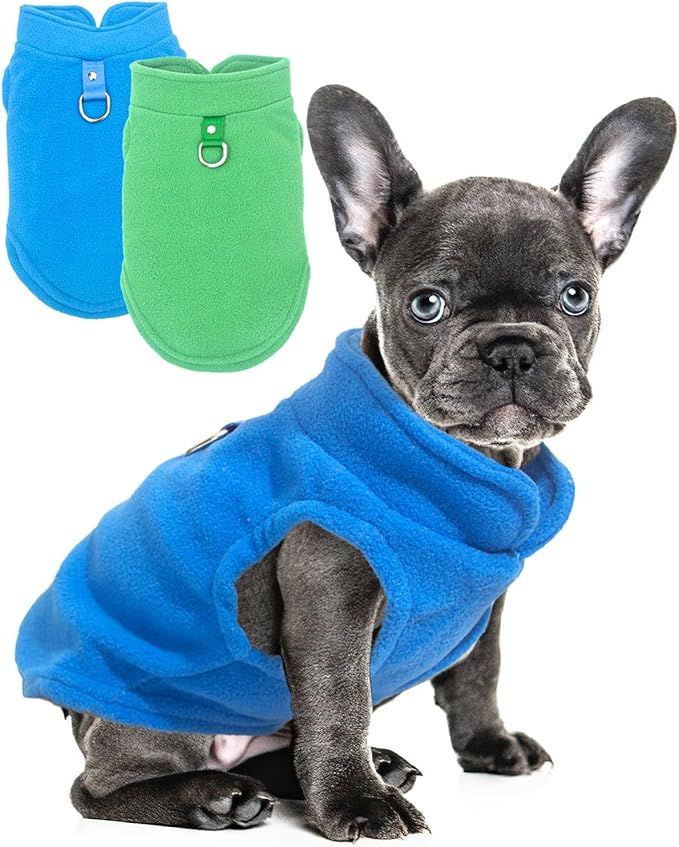 2 Pack Dog Sweater with Leash Ring Winter Warm Pet Sweater Thick Clothes Coat Fleece Dog Sweaters for Medium to Large Dogs Girl Boy for French Bulldog, Dachshund (Blue,Green, XX-Large)