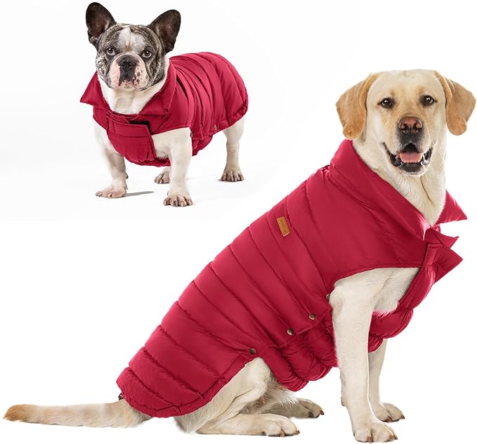 SPACE LION Puffer Jacket, Down Winter Coat, Waterproof, Windproof, Lightweight Jacket, Adjustable Fit for Large Dogs(Red,2XL)