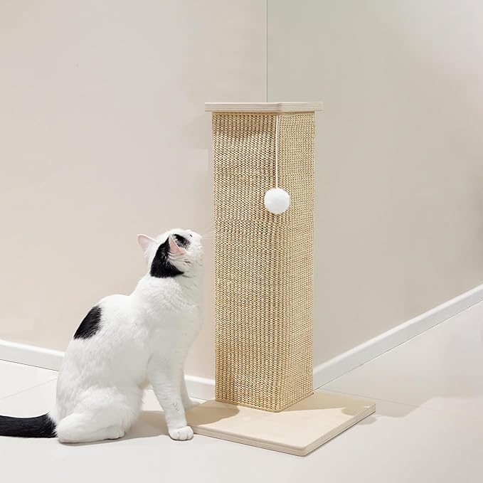 PETKARAY Couch Corner Cat Scratcher, 22'' Corner Scratching Post Cat Wall Scratcher, Sisal Scratch Pad for Sofa, Wall Furniture Protector with Toy Ball