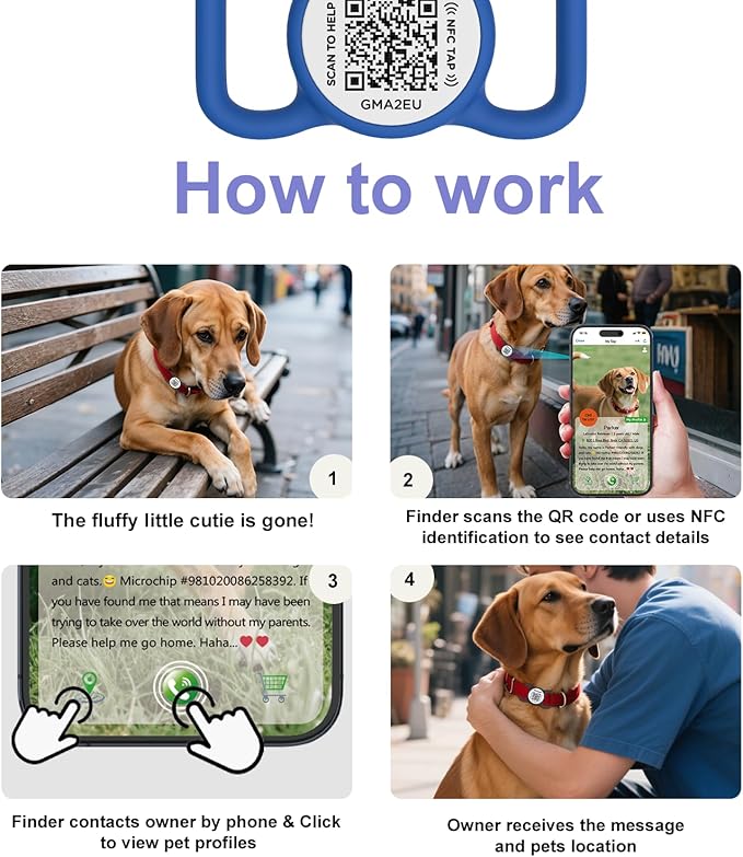 QR Code Dog Tag with NFC, Personalized Pet ID Tag, Silicone Dog ID Tag, Modifiable Pet Online Profile, Multiple Emergency Contact, Scan QR Code Send GPS Location Email (Small, Navy Blue)