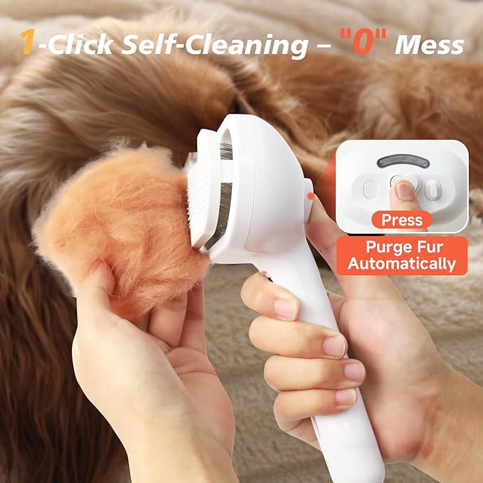 Steam Dog Brush for Shedding & Grooming - Self-Cleaning Deshedding Brush with Spritz Function, Slicker Pet Spray Hair Removal Comb | Defurring Tool for Long and Short Haired Dogs Cats (White)