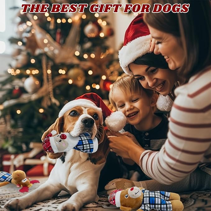 5pack Christmas Stuffed Plush Dog Interactive Dog Chew Toys for Small & Medium Dogs Durable Cute Animal Shape Squeaky for Puppy