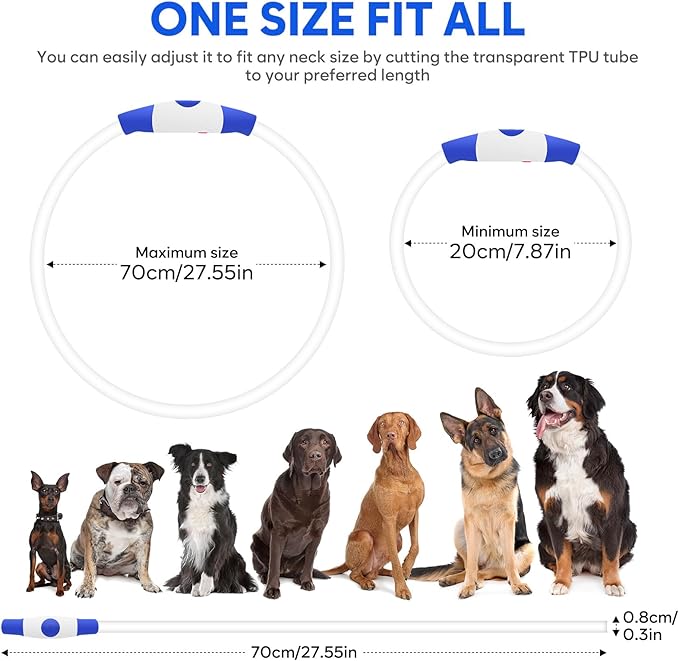 HIGO LED Dog Collar, USB Rechargeable Light Up Dog Collars Glow in The Dark, TPU Cuttable Pet Safety Dog Necklace for Nighttime Dog Walking (Blue)