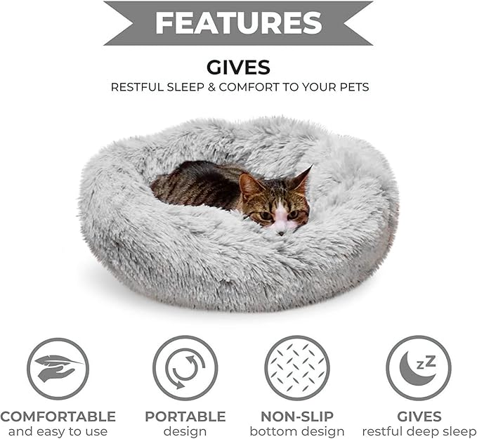 Whiskers & Friends Pet Bed Mat, Small Dogs & Cats Bed, Plush Faux Fur, Round, 23x23x7 inches, 25 lbs Weight Capacity, Orthopedic, Self-Warming, Machine Washable