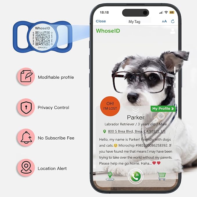 QR Code Dog Tag with NFC, Personalized Pet ID Tag, Silicone Dog ID Tag, Modifiable Pet Online Profile, Multiple Emergency Contact, Scan QR Code Send GPS Location Email (Small, Navy Blue)