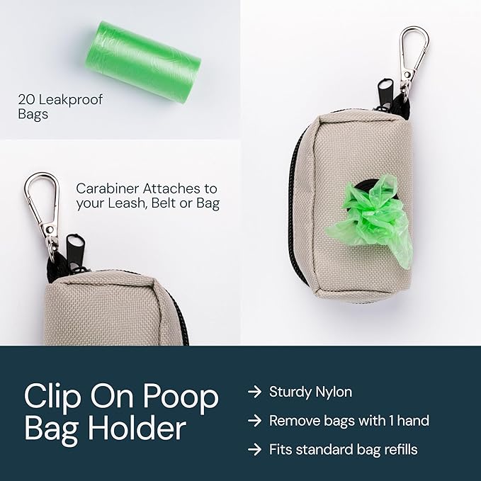 MalsiPree Walking Set with Retractable Dog Leash, Poop Bag Holder, Leak Proof 12 Oz Dog Water Bottle, Flashlight & 20 Poop Bags - 9.8ft Leash Retractable for Small to Medium Pet (Sand & Teal, 12 Oz)