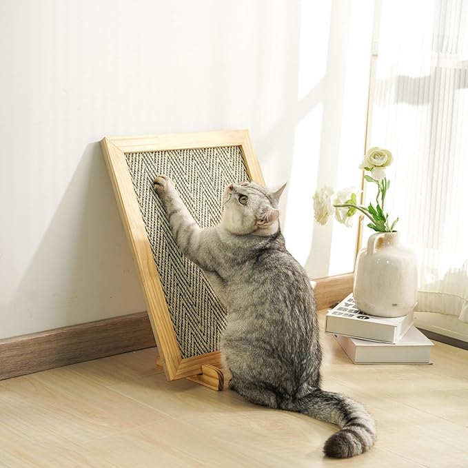 Wood Sisal Cat Scratching Pad,Cat Scratching Post,Cat Wall Scratcher,Sisal Cat Scratcher for Indoor Cats Adults,Cat Scratching Bed,Large Frame Scratching Vertical Horizontal