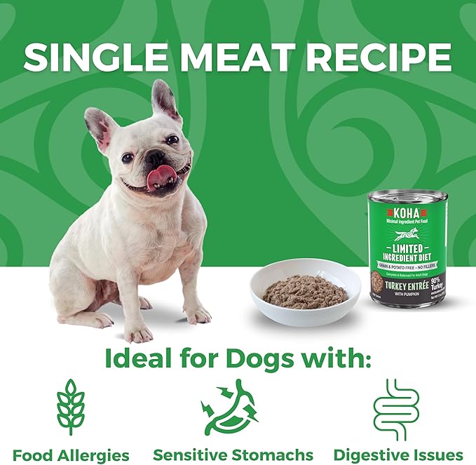 KOHA Limited Ingredient Diet Turkey Entrée for Dogs - Grain Free Wet Dog Food with No Fillers - Sensitive Stomach Canned Dog Food - 13 oz Pack of 12