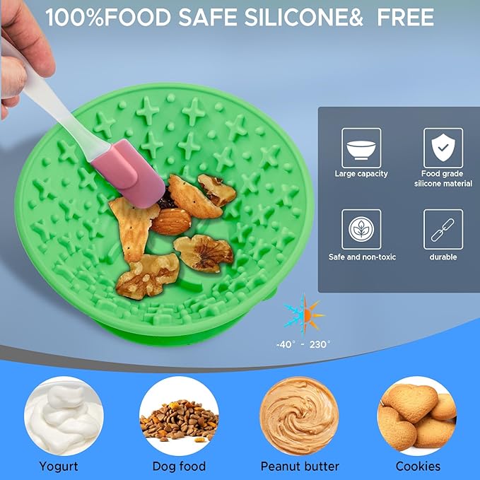 Dog Lick Bowl – Silicone Lick Mat for Dogs with Freeze Bone, Slow Feeder, Non-Slip Base, Includes Brush & Scraper, Large Opening for Anxiety Relief & Oral Health, Ideal for Frozen Treats (Green)