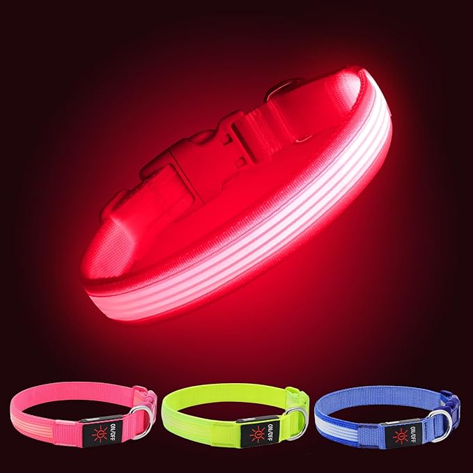 YFbrite Light up Dog Collar, USB Rechargeable LED Puppy Collar Super Bright Adjustable Glowing Dog Lights for Night Walking (Design 2- Pink, Large)