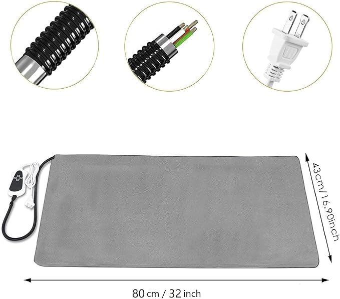 TJOY Pet Heating Pad Electric Heating Pad for Dogs and Cats Indoor Warming Mat Heated Pet Bed with Auto Power Off (L:32''x20''(Gray))