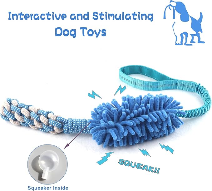 Dog Puppy Toys Dog Squeak Toys Plush Dog Toy with Dog Ropes Knots for Fun and Teeth Cleaning,Tug of War Toys, Puppy Chew Toys, Dog Rope Toys for Training Small, Large Dogs (Blue, Dog Bite Stick Toy)