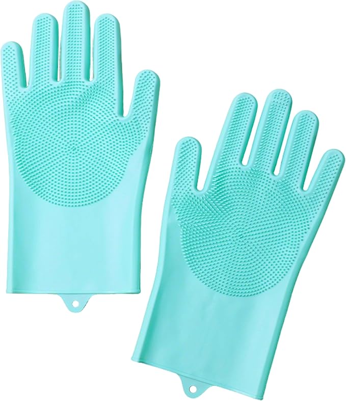 Pet Grooming Gloves,Heat-Resistant Silicone Gloves with High-Density Teeth for Enhanced Massaging and Bathing of Dogs and Cats (Green, 1 Pair)