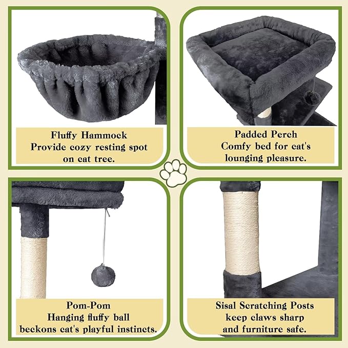 53" Cat Tree Tower for Indoor Cats, Multi-Level Cat Tower Condo with Sisal Scratching Post