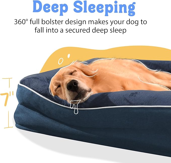 Removable Orthopedic Large Dog Bed -XL Large Dog Beds with Washable Cover and Removable Bolsters Non-Slip Bottom & Waterproof Pet Bed Sofa for Big Size Dogs