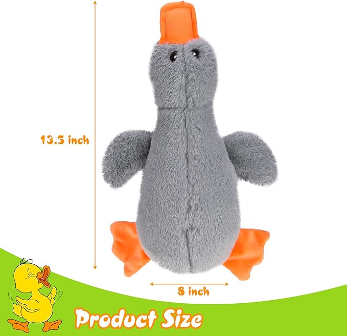 EXPAWLORER Plush Squeaky Duck Dog Toy - Soft Stuffed Cute Duck, Best Birthday Gift Interactive Filled Chew Toys for Small Medium Large Dogs Puppy Biting Training Teething, Grey