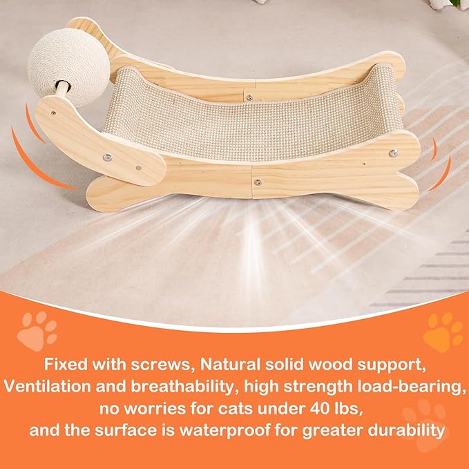 Cat Scratcher Bed, Natural Sisal Cat Scratch Chair Hammock, 27.5 Inch Extra Large Scratching Post Lounger Pad with Large Sisal Toy Ball for Indoor Cats