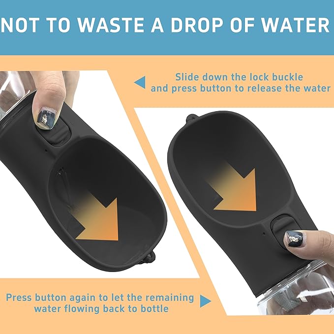 Portable Dog Water Bottle With Bowl - Travel Leak Proof Pet Accessory for Walking, Hiking and Camping (Black, 19oz)