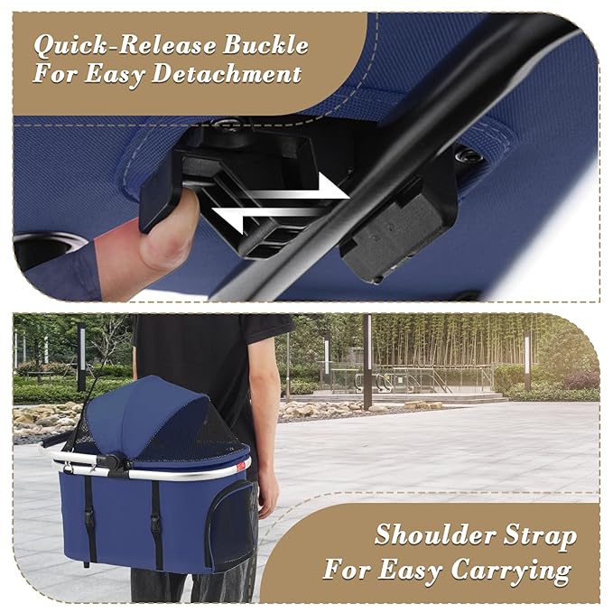 Athena collection Dog Stroller for Small/Medium Dogs,Foldable Pet Stroller with Detachable Carrier,Lightweight Cat Stroller up to 33lbs(Navy Blue)