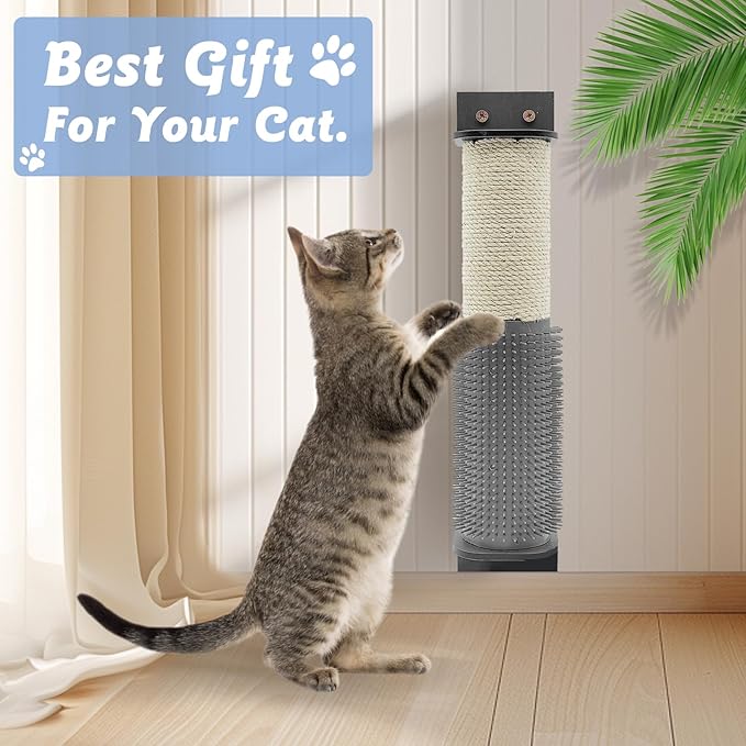VCEPJH Cat Scratching Post for Crate Cage 2 Pack Wall Mounted Cat Scratcher Post with Self Groomer and Massager Sisal Crate Climbing Post for Indoor Kitten (11.8 x 2.76 in)