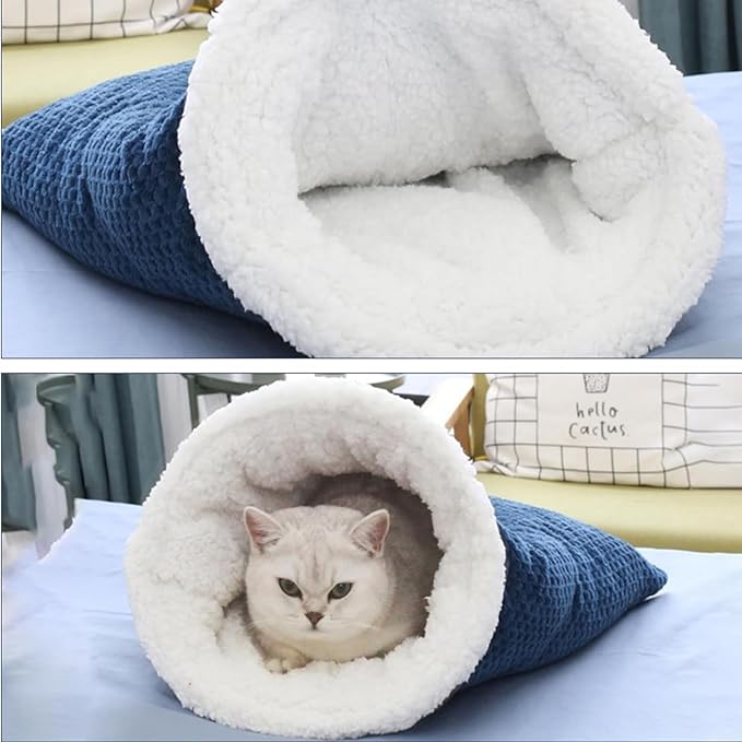 Cozy Cat Winter Sleeping Bag,Cat Sleeping Bag,Self Warm Cat Cave Bed 360° Wrap,Soft Plush Large Cat Sack Self Warm Cat Bed,Cat Sleeping Bag for Indoor Cats (B)
