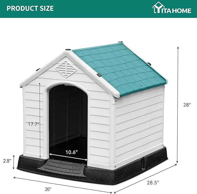YITAHOME Large Plastic Dog House Outdoor Indoor Doghouse Puppy Shelter Water Resistant Easy Assembly Sturdy Dog Kennel with Air Vents and Elevated Floor