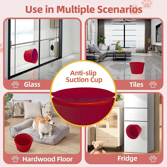 Dog Slow Feeder Lick Bowl, Non-Slip Dog Licking Treat Dispenser, Slow Feeder Bowls for Small Medium Large Breed Dogs, Anxiety Relief & Anti-Choking, BPA Free Silicone (Claret, 1.6 Cup)