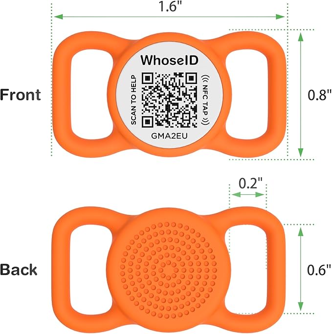 QR Code Dog Tag with NFC, Personalized Pet ID Tag, Silent Silicone Dog ID Tag, Modifiable Pet Online Profile, Multiple Emergency Contact, Scan QR Code Send Location Email (Small, Orange)