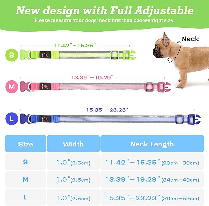 YFbrite Full Adjustbale LED Dog Collar, Full Illuminated Light up Dog Collars, Reflective Dog Collar Light Glowing in The Dark for All Dogs Safety (Small, Green-2)