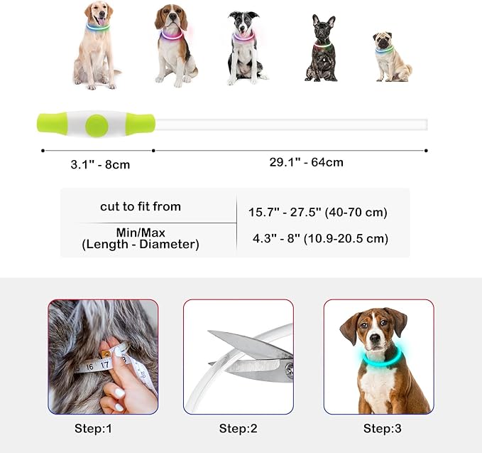 Light Up Dog Collars, USB Rechargeable Dlitk LED Dog Collar 1 Count, TPU Cuttable Size Glow Collar for Dogs, Dog Collar Light, Please Do Not Use Fast Charging (Cyan)
