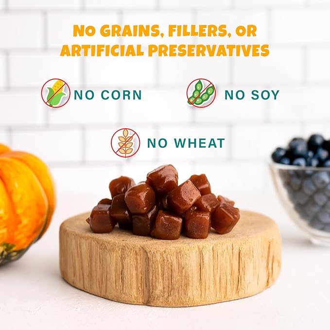 Plant-Based Pumpkin Dog Treats - Pumpkin, Carrot, Apple, and Blueberry Soft & Chewy - Vegetarian, Vegan Dog Treats with Organic Ingredients - Low-Protein, Hypoallergenic, Gluten-Free