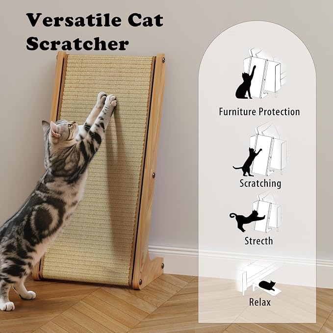 Sisal L Shaped Cat Scratcher - 28 Inch Cat Scratch Ramp for Indoor Cat use,Vertical Cat Scratching Post,Wooden Climbing Kitten/Cats Furniture(L Shape)