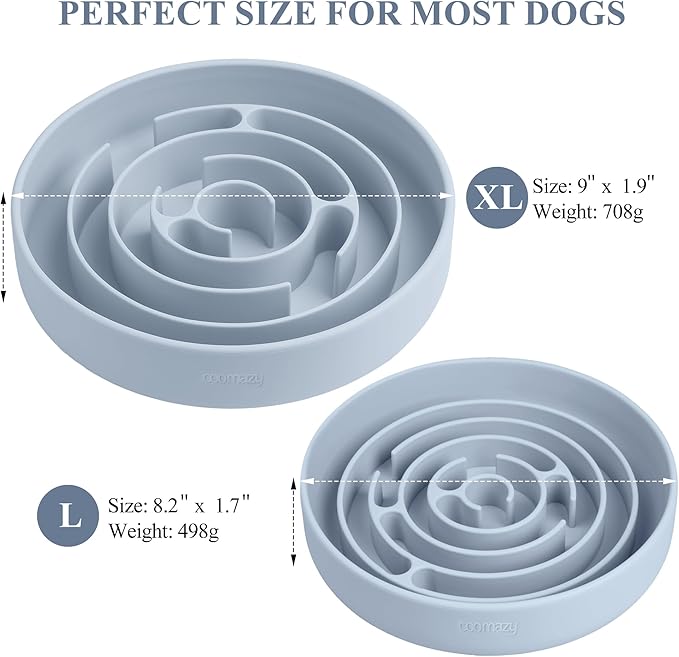 Coomazy Extra Large Slow Feeder Bowl, Silicone Dog Bowl with Suction Cups, Slow Feeder & Non-Slip Design, Boredom and Anxiety Reducer, Suitable for Large Dogs, LightBlue