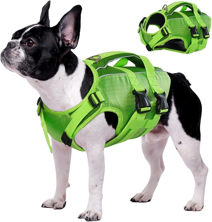 Kuoser Dog Life Jacket High Flotation, Reflective Dogs Life Vest for Swimming Boating, Adjustable Small Medium Large Dog lifejacket, Lightweight Dogs Life Preserver Rescue Handle Spring Summer Pool
