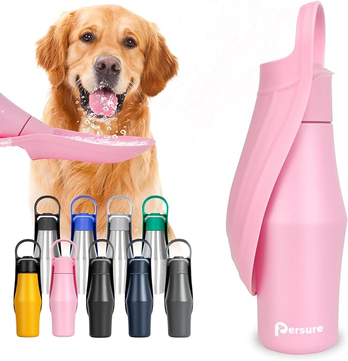 27 OZ Dog Water Bottle Portable Stainless Steel Convenient Pet Water Dispenser, Leak Proof Puppy Travel Water Bowl for Dog Outdoor Walking, Hiking, Perfect Size for All Dog Breeds, Pink