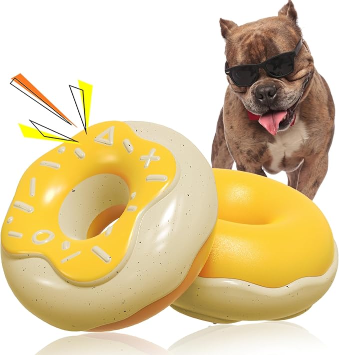 LiuMelinda Dog Chew Toys for Aggressive-Chewers - Indestructible Dog Toy for Aggressive Chewer,Tough Chew Toys for Dogs (Rubber Yellow-Donut)