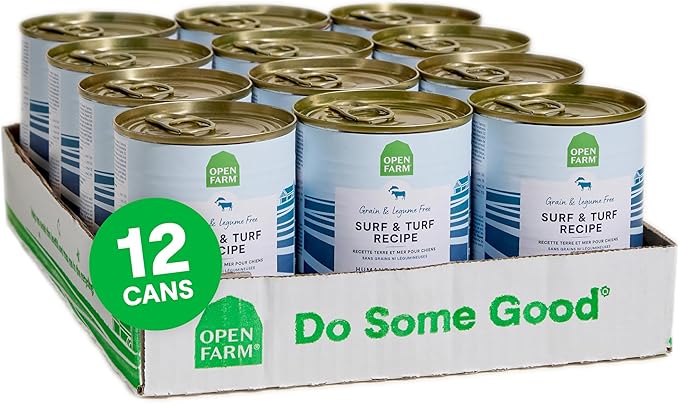 Open Farm Canned Dog Food, Paté for Complete & Balanced Nutrition, Grain-Free and Legume-Free, Surf & Turf Recipe, 12.5oz Cans (Pack of 12)