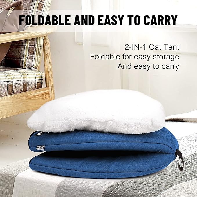 Cat Bed for Indoor Cats -Premium Pet Beds for Cats and Small Dogs, Cat Bed Cave, Comfortable Covered Cat Bed, Cat Tent, Kitten Bed, Small Animal Bed and Cat Hut with Cushioned Pillow (Large, Blue)
