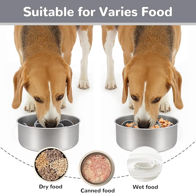 MateeyLife Cuttable Slow Feeder Dog Bowls Insert with Suction Cups for Medium & Large Dogs to Slow Down Eating– Fits Metal & Ceramic Bowls(Gray)