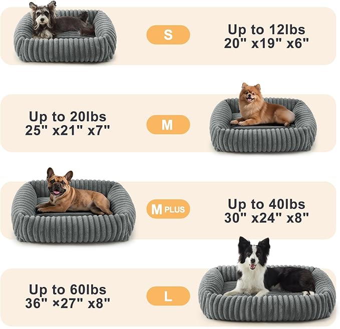 Dog Beds Medium Sized Dog, Washable Orthopedic Pet Bed with Removable Cover, Rectangle Soft Calming Sleeping Puppy Bed Durable Pet Cuddler with Anti-Slip Bottom, 30"x24"x8" Grey