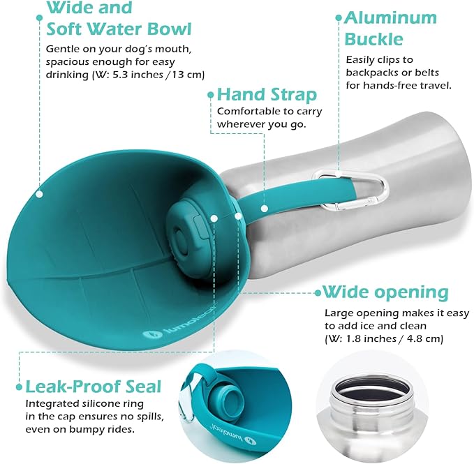 LumoLeaf Portable Dog Water Bottle 27 OZ, Stainless Steel Pet Travel Water Bottle Dispenser for Walking, Hiking and Outdoor, Portable Water Bowl for Large Dogs (Blue)