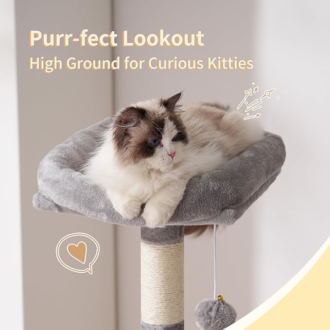 Heybly Cat Tree, 49.2 Inches Cat Tower for Indoor Cats, Spacious Cat House Condo with Hidden Space,Sturdy Steel Tube,Soft Plush Top Perch,Cozy Hammock and Sisal Scratching Posts, Light Gray HCT200SW